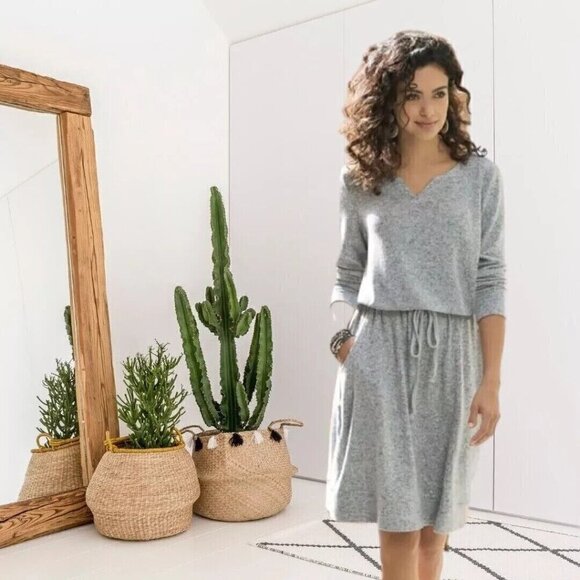 Soft Surroundings Easy Living Gray Long Sleeve Drawstring Fleece Sweater Size S - Picture 2 of 10